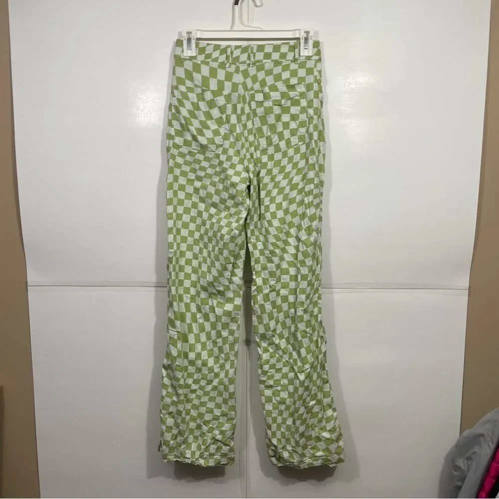 Zara High Waisted Checkered Straight Leg Linen Pants